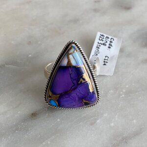 NEW Purple Dahlia Turquoise Braided Sterling Silver Ring Size 8
